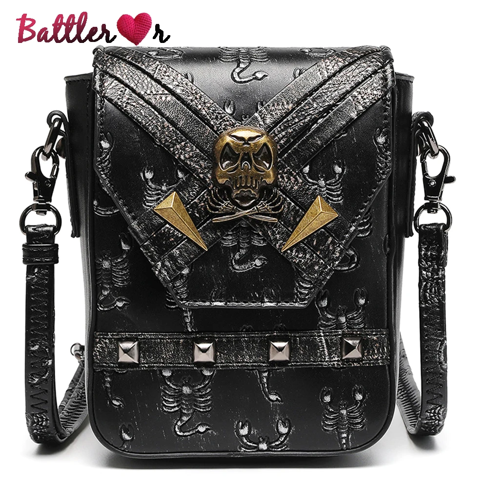 Punk Retro Skull Small Bag for Women 2022 New Versatile Moto & Biker Fashion Shoulder Flaps Rivet Black Crossbody Purses Bolsas