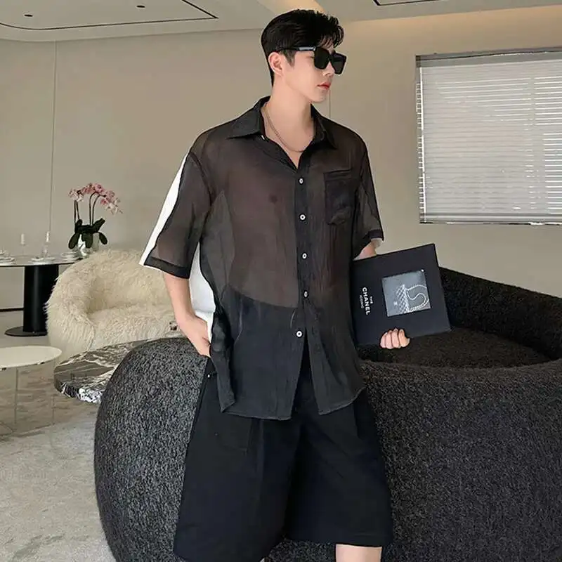 LUZHEN Translucent Splicing Multifunctional Short Sleeve T Shirt Personalized Trendy Street High Quality Men's Clothes LZ4209