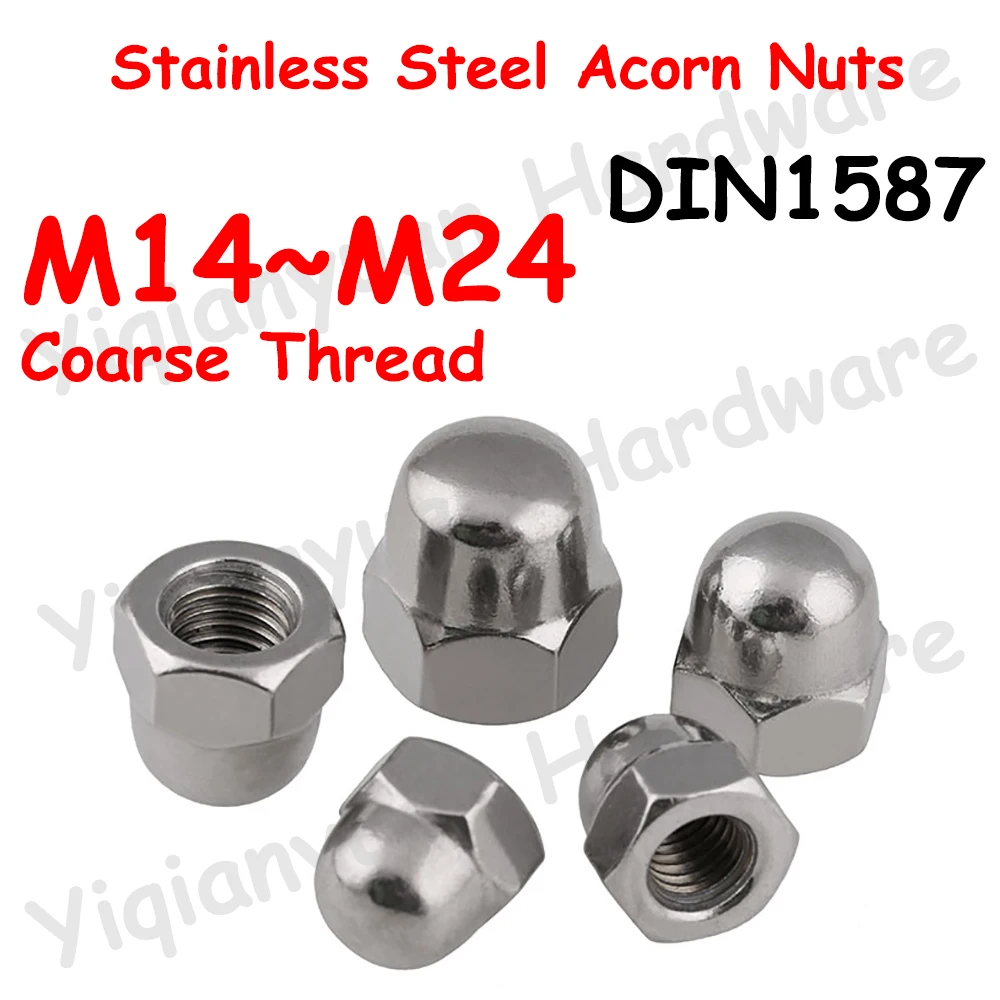 

DIN1587 GB923 M14 M16 M18 M20 M22 M24 SUS304 / SUS316 Stainless Steel Hexagon Domed Cap Nuts Decorative Hex. Acorn Nuts