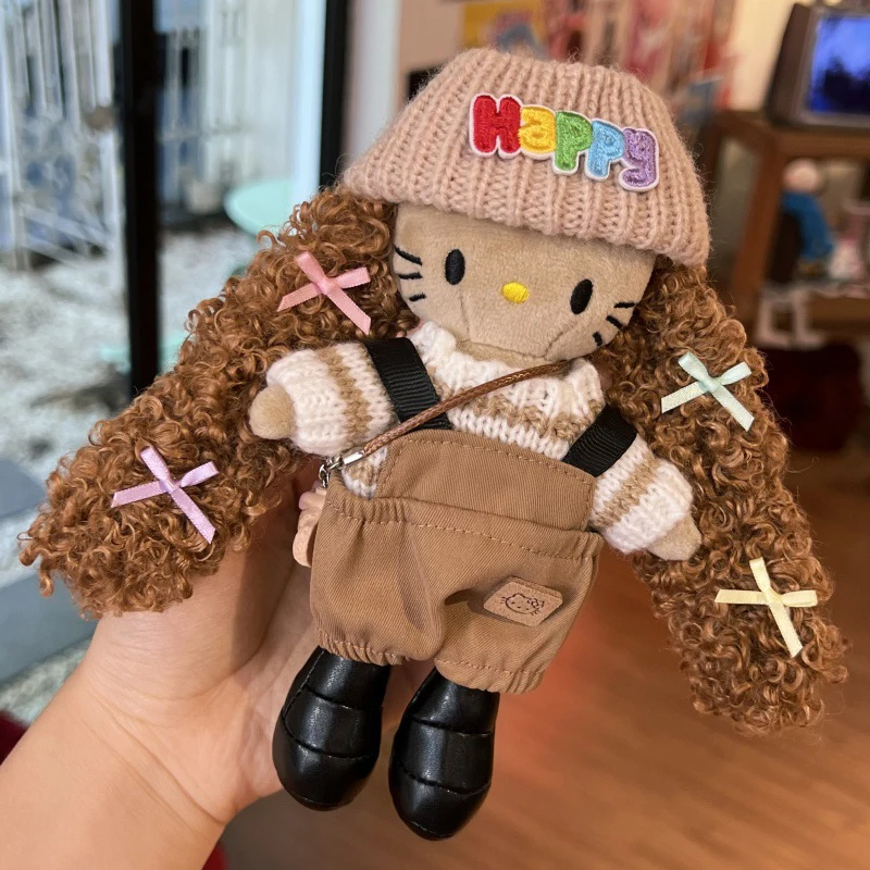 Sanrios Hellokittys Plush Toy Keyring Pendant for School Bag Doll Cute Backpack Keychain Girls Gift Accessory Hanging Ornament