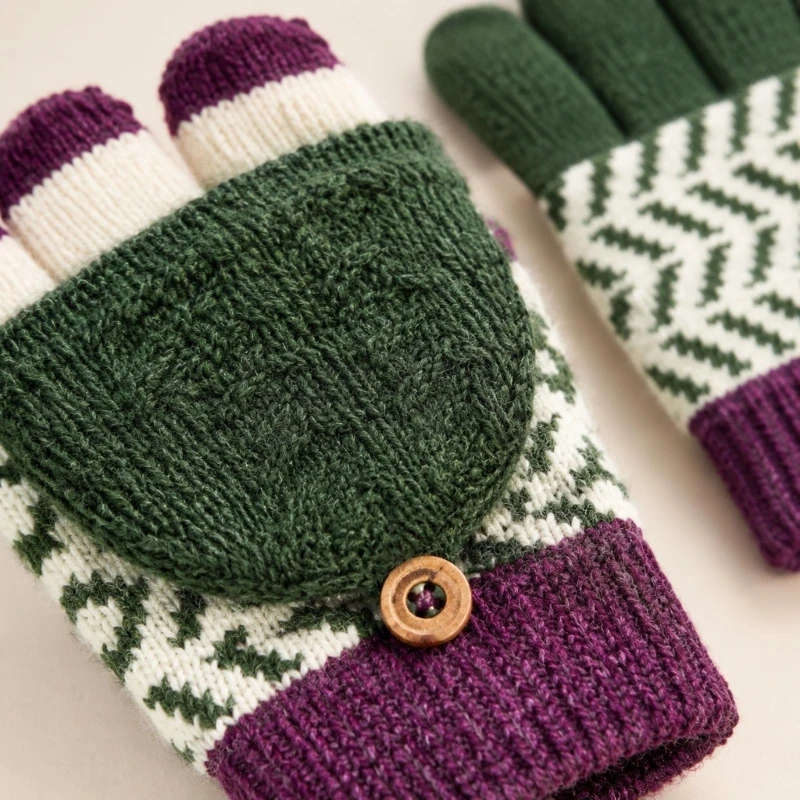Kids Pull-On Knitted Gloves Warm Mittens with a Close-Fitting Wrist Opening