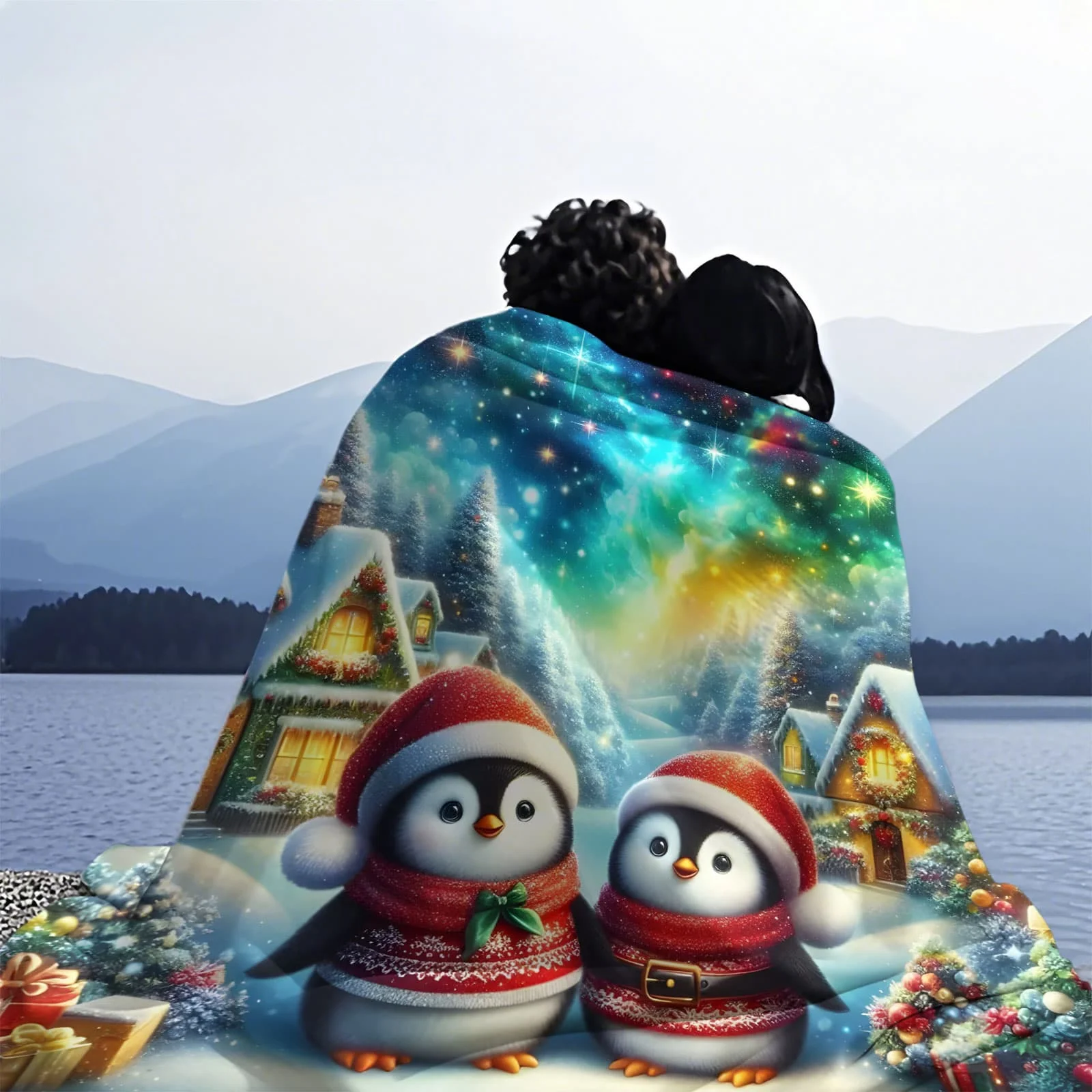 عيد الميلاد تاون البطريق بطانية ناعمة-1 قطعة شتاء احتفالي تحت عنوان رمي الصوف للأسرة أريكة ديكور المنزل الكبار الاطفال هدية دافئة