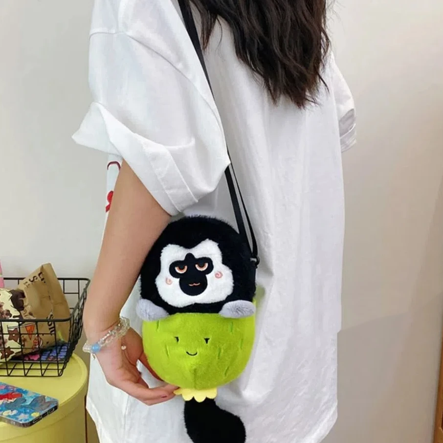 Patchwork Plush Penguin Doll Crossbody Bag Zipper Korean Children's Monkey Doll Shoulder Bag Large Capacity Phone Bag