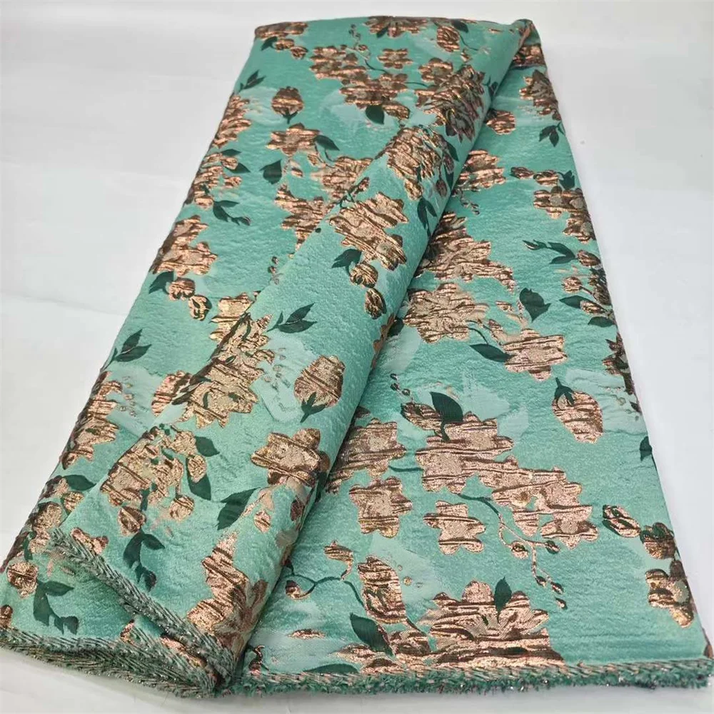 Telas de encaje bordado Jacquard para vestidos de fiesta de graduación, Material de costura, línea dorada, estilo africano, alta calidad, nuevo diseño, 5 yardas