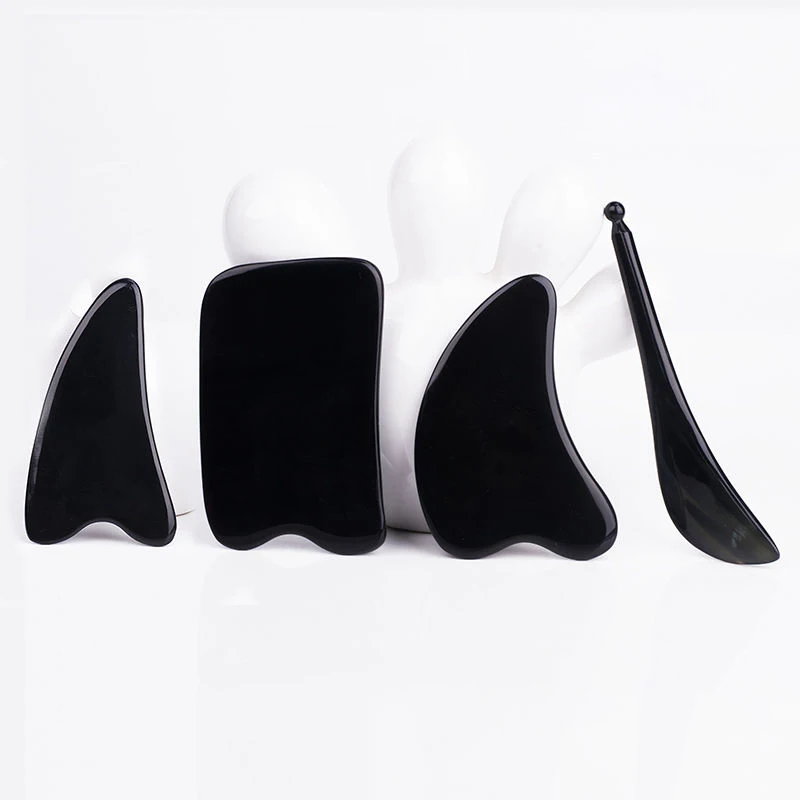 

3pcs Black Buffalo Horn Gua Sha Set Scraping Board Acupuncture Massage Stick Skin Care Tools Face Jawline Eye Body Physiotherapy