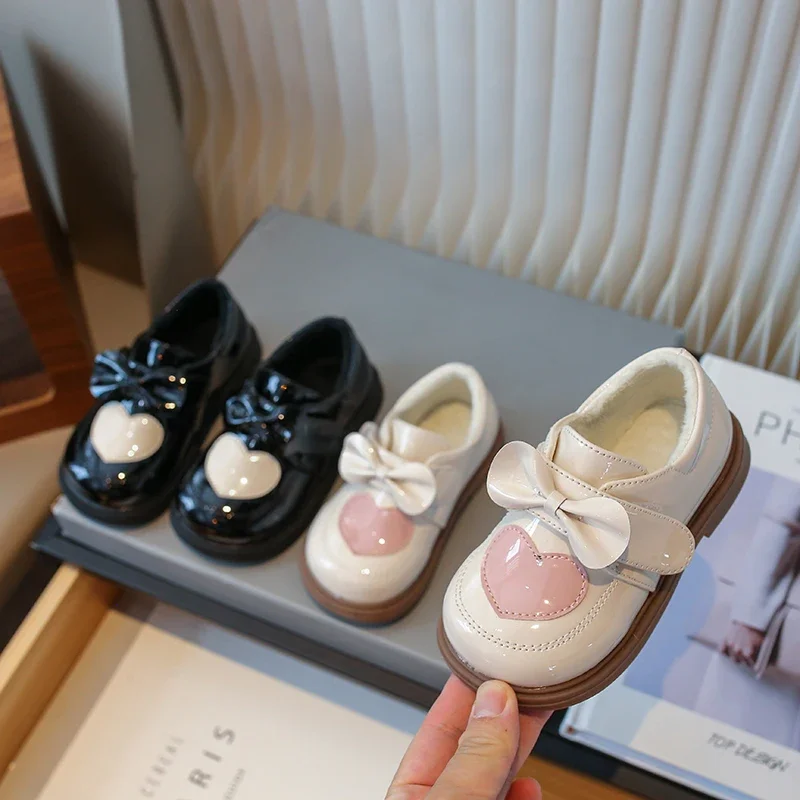 Children's Leather Shoes Winter Non-slip Warm Kid Mary Jane Cotton Shoes Fashion Bowknot Party Wedding Girl Princess Single Shoe