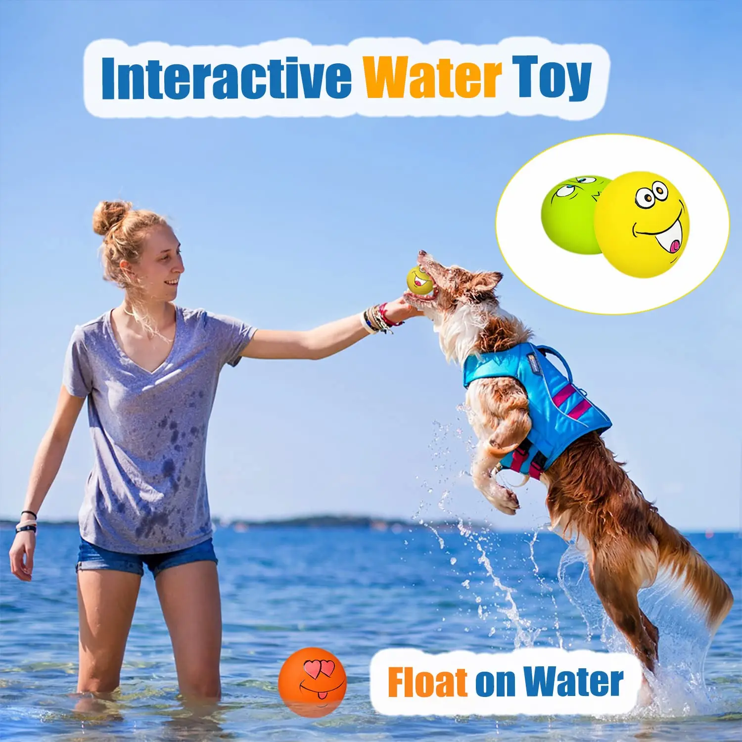 Rubber Dog Puppy Pet Play Squeaky Ball Chewing Toys with Face Fetch Bright Balls Pet Dog Supplies Puppy Popular Toys