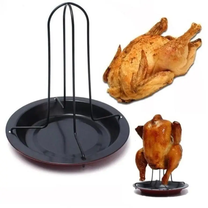 Non Stick Pans Barbecue Grilling Baking Chicken Roaster Rack With Bowl BBQ Cooking Accessories Tools Home Barbecue Supplies