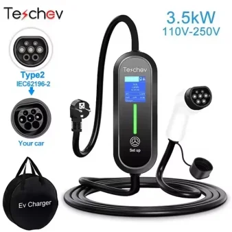 Teschev 220V 230V Draagbare EV-oplader Wallbox 16A Type1 J1772 Oplaadkabel Type2 Snoer IEC62196 Schuko-stekker voor elektrische auto