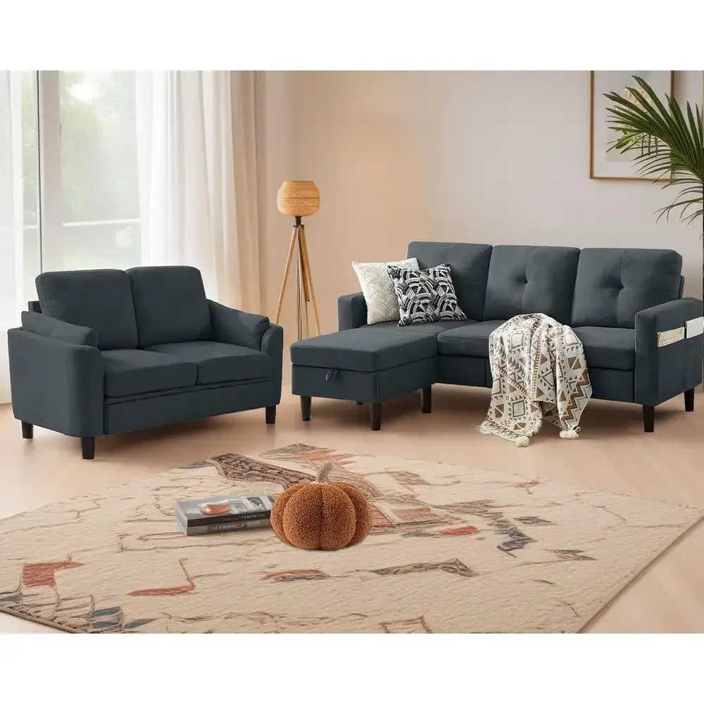 

2-Piece Sofa Set, 3-Seat Sofa with Loveseat and Ottoman, Living Room Furniture in Grey