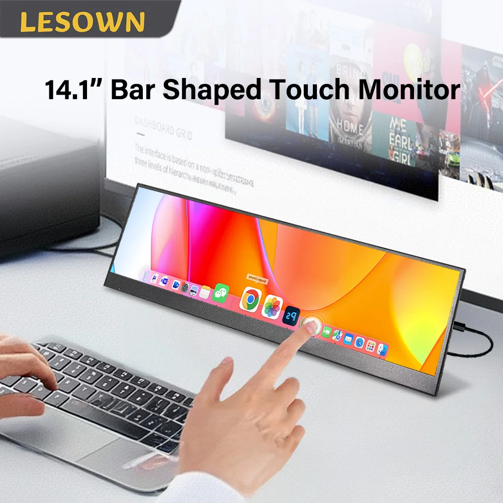 LESOWN 14.1" Portable Extended Display 3840x1100 IPS LCD Horizontal Stretched Bar Monitor for Laptop PC Game Work & Travel Use