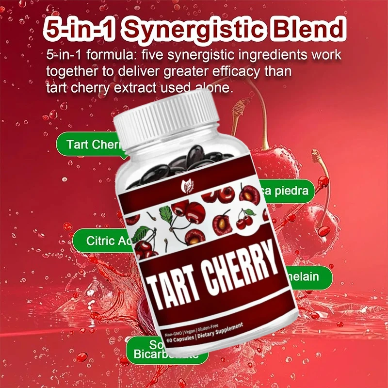 5-in-1 Sour Cherry Extract, 3100mg Containing Bromelain and Brown Protease, Joint Comfort, Non GMO Vegan Gluten Free,60 Capsules