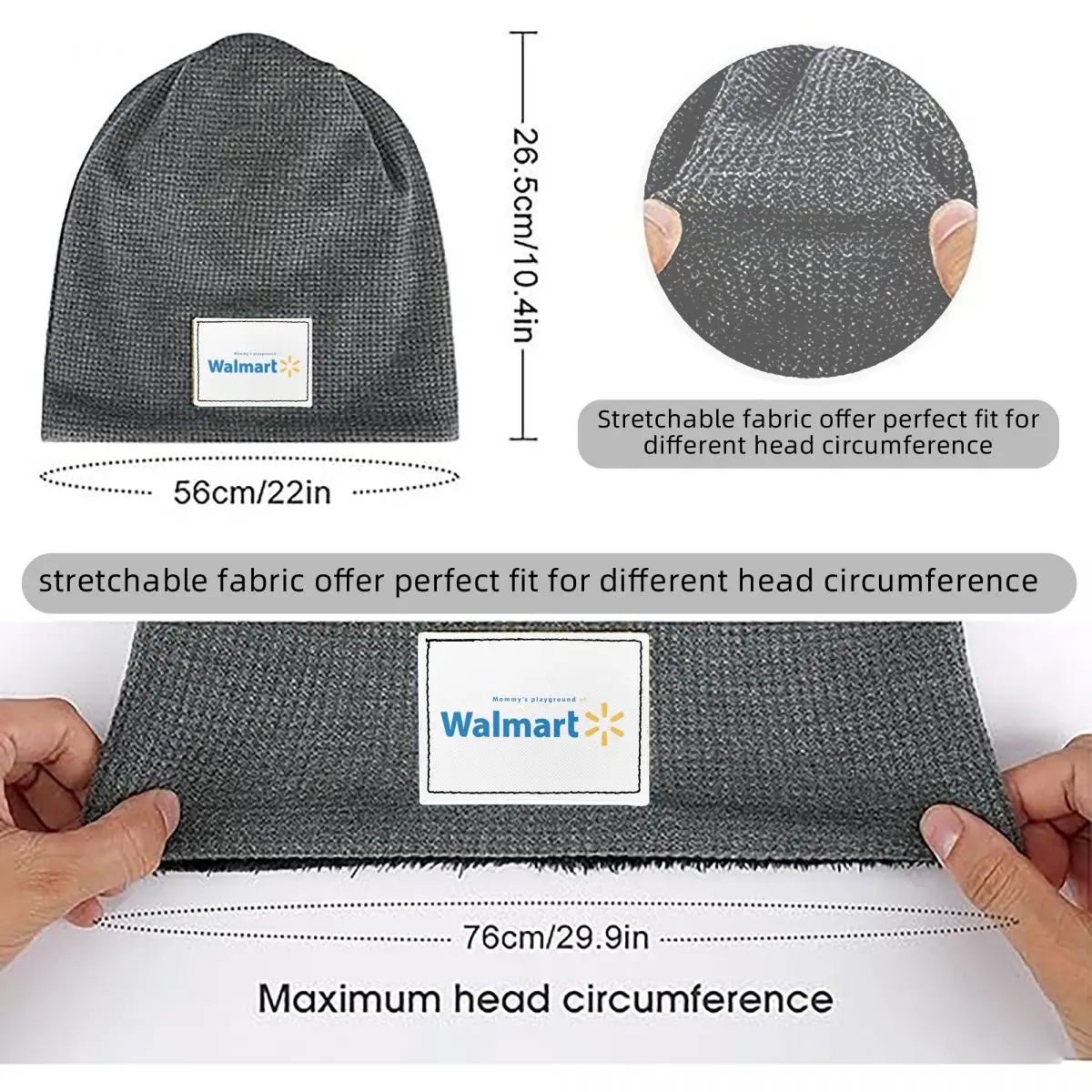 Walmart Waffle Knit Fleece Lined Beanie with PU Leather Patch Unisex Warm Winter Soft Cap