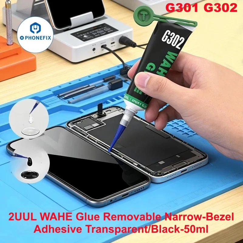 

2UUL G301/G302 Removable Narrow Bezel Adhesive 50ML Transparent/Black Glue For Various Mobile Phone Screen Frame Bonding Repair