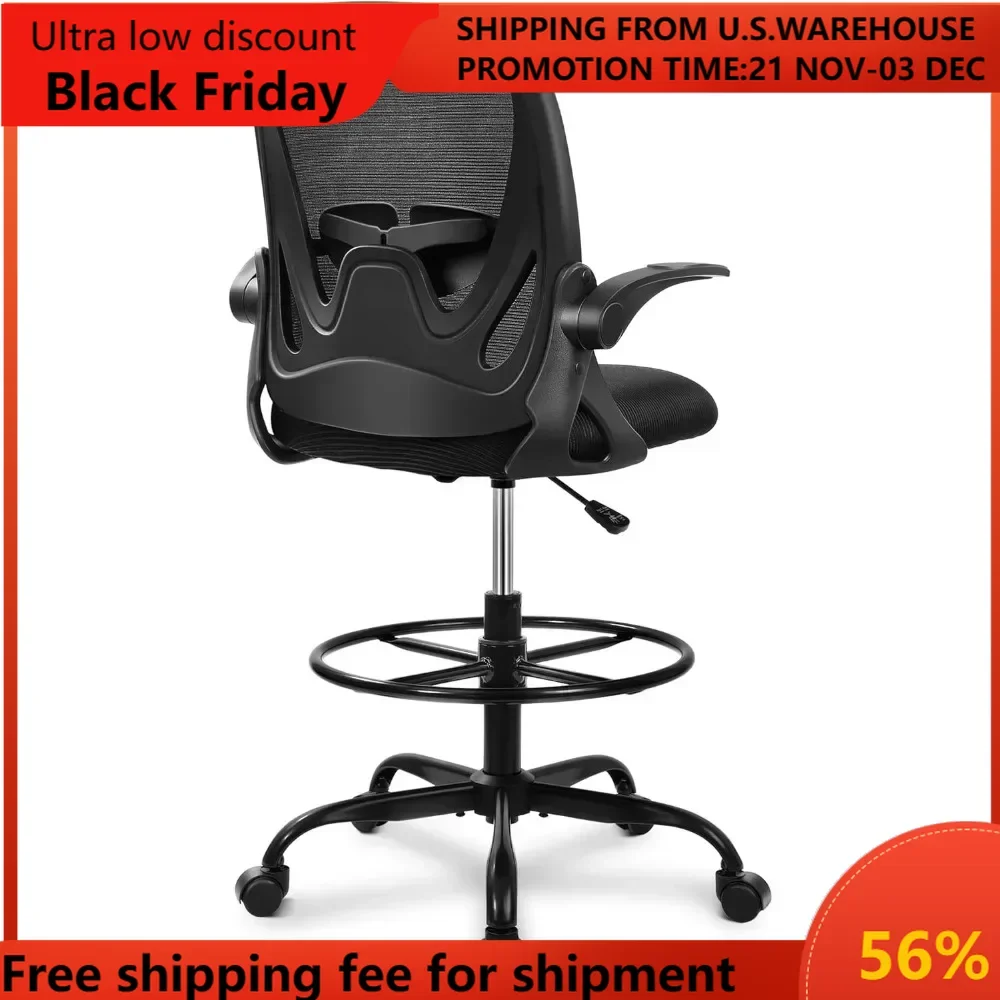 Drafting Chair Tall Office Chair with Flip-up Armrests Executive Ergonomic Computer Standing Desk Chair with Lumbar Support