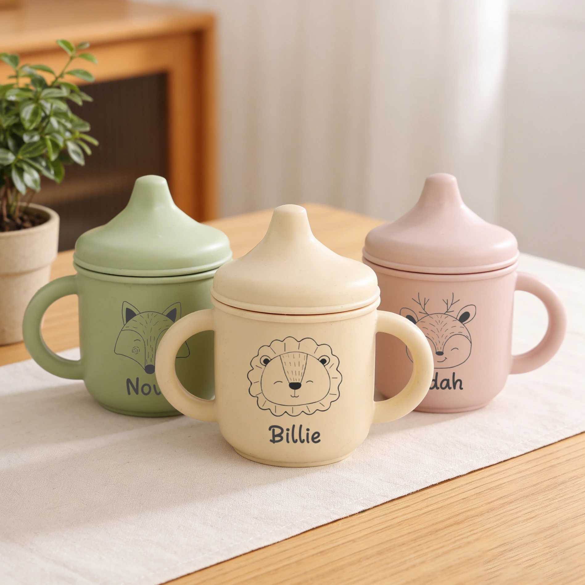 1pc Personalized Silicone Sippy Cup, Custom Name Toddler Straw, Spill Proof Kids, Animal Designs