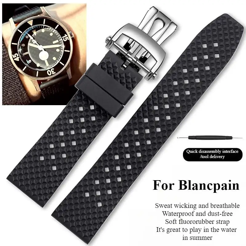 Fluorine rubber watch strap for men Original Blancpain FIFTY FATHOMS 5000 5015 5200 5008B 5054 5005 FKM watchband Waterproof