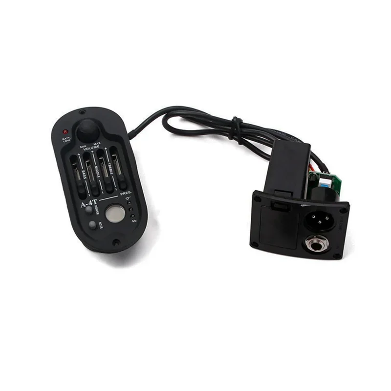 Acoustic Guitar Preamp with Round Digital Procedding Tuner, Equalizer, Guitar Pickup, Rubber Oil, Black, SE-4N, 4 Band EQ