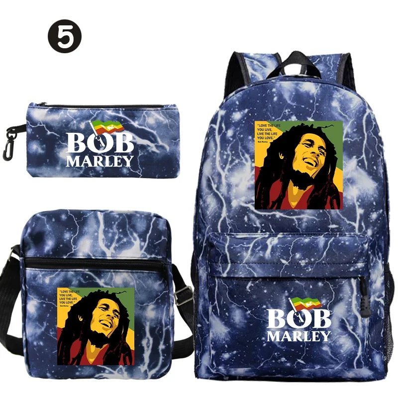 Bob Marleys Rugzak Schoudertas Etui 3 Stuks Set Mannen Tiener Mode Outdoor Rugzak Messenger Bag Studenten Schoolbenodigdheden