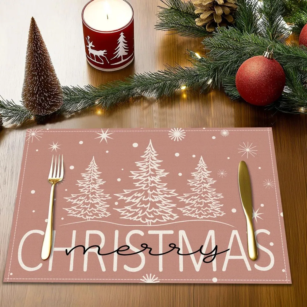 VIKAMA 4-teiliges Weihnachts-Tischset-Set, Weihnachtsbaum-Tischsets, perfekt für festliches Essen und Küche, Oberflächenschutz