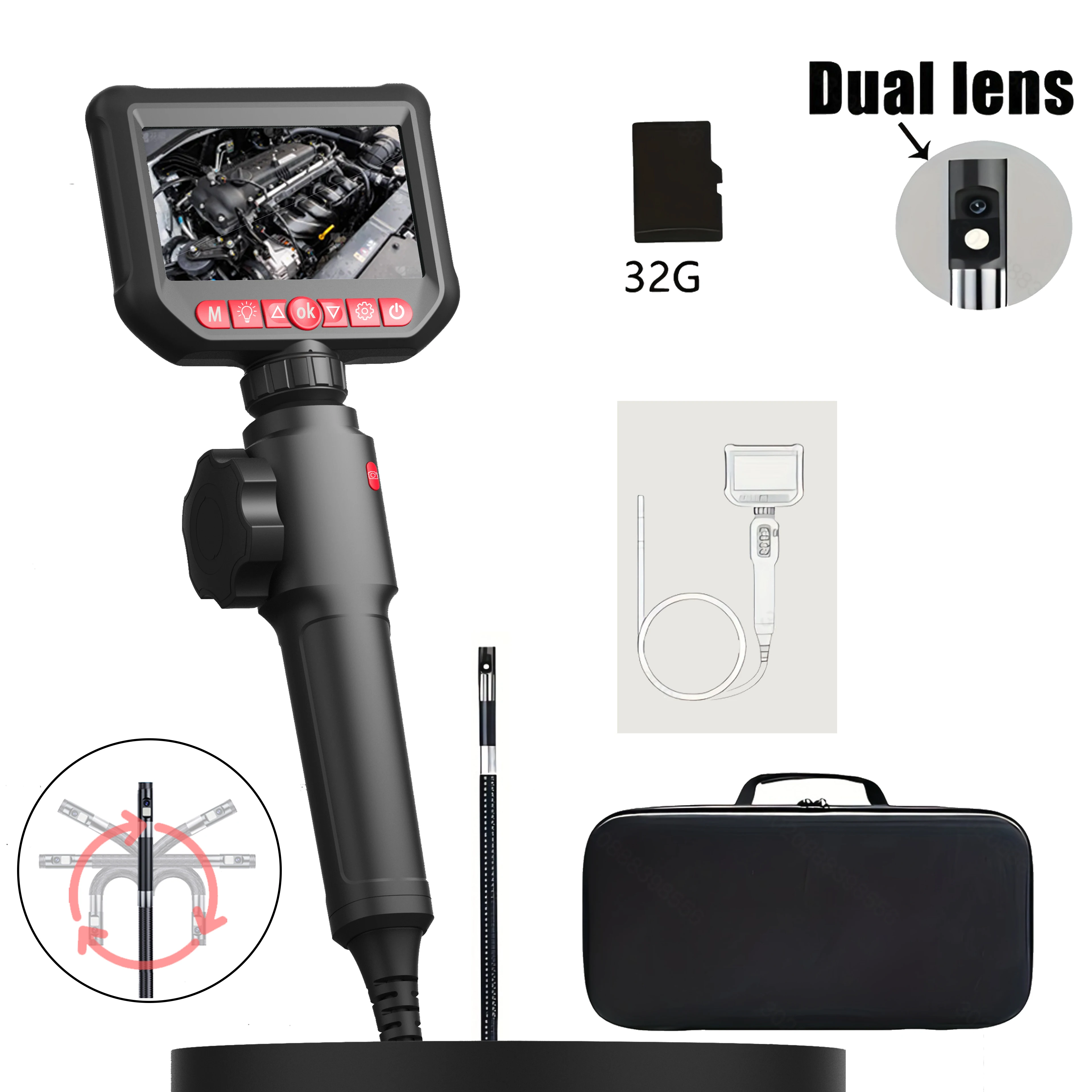 

S20 6mm Dual Lens 360° Rotation Pipeline Detector Turnable Handheld Endoscope For Home Appliance Testing Blockage Troubleshoot