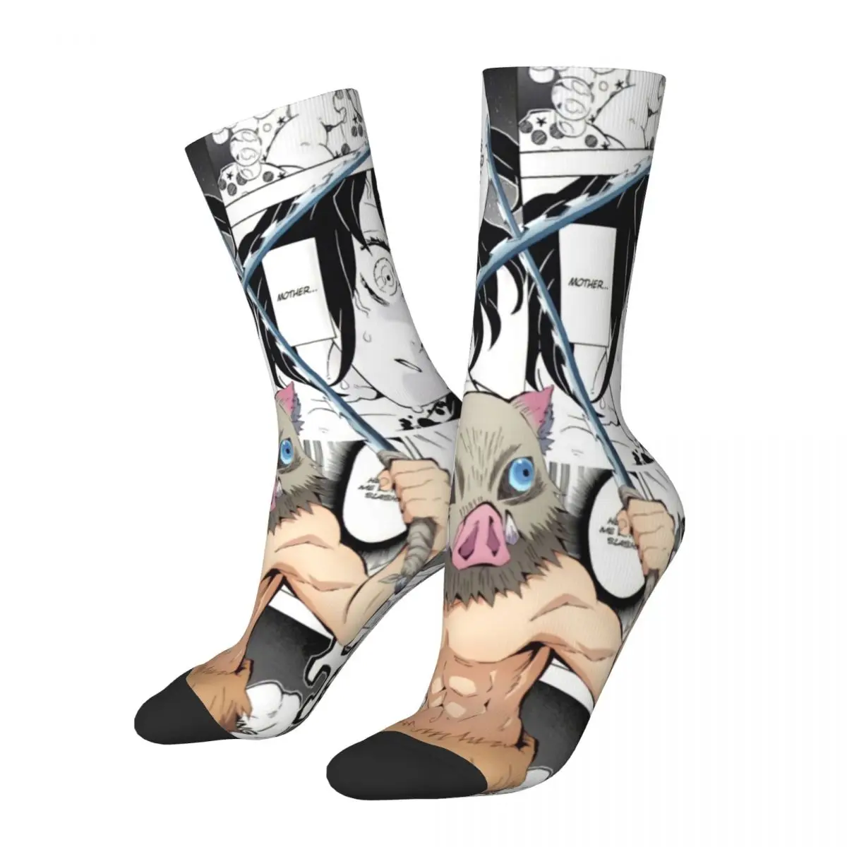 Fashion Inosuke Hashibira Demon Slayer Football Socks Polyester Middle Tube Socks for Unisex Sweat Absorbing