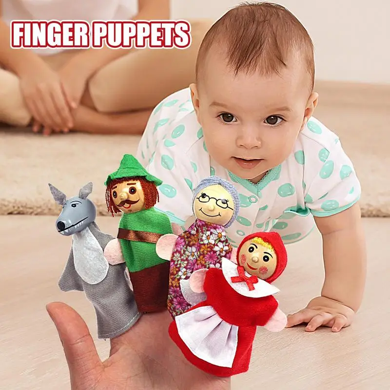 4Pcs Baby Cartoon Animal Family Finger Puppet Role Play Tell Story Doll Educational Mini Animal Hand Puppet For Children Kids