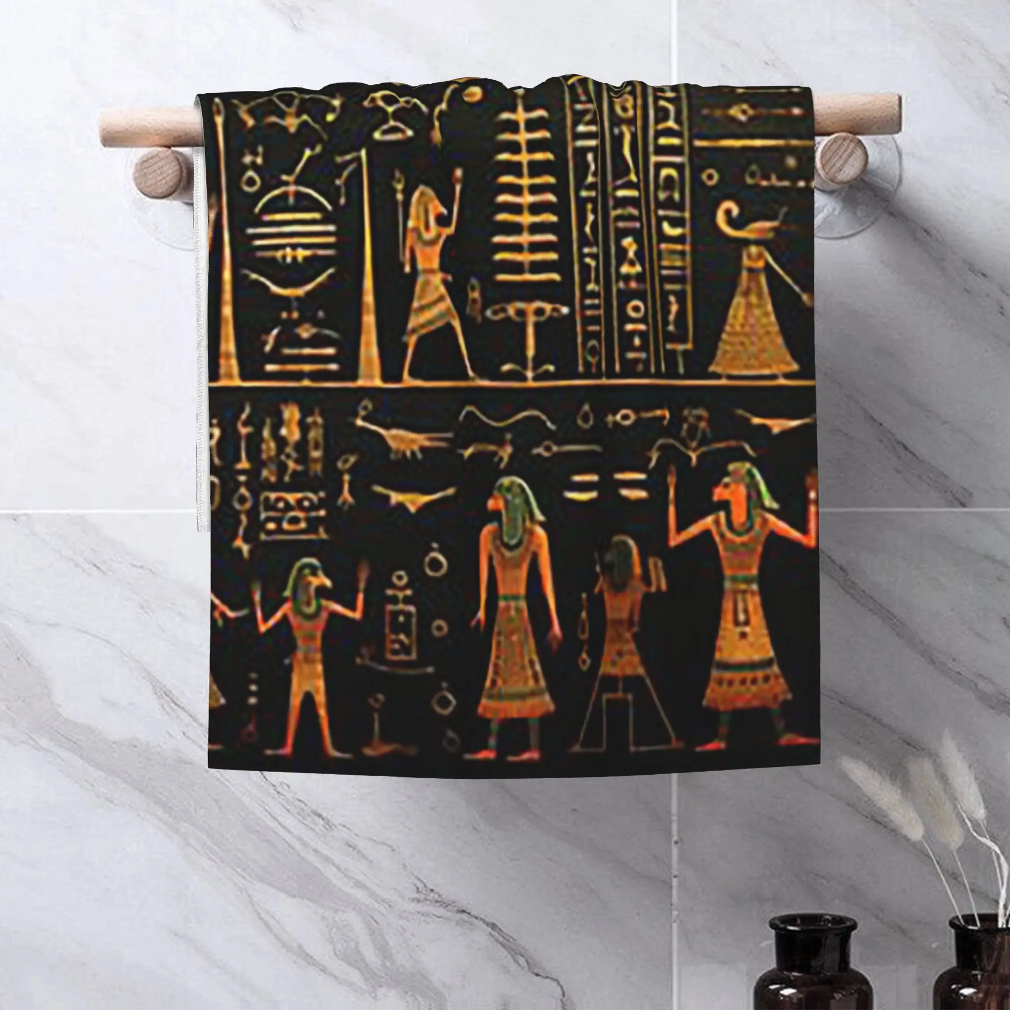 Custom Ancient Egyptian Hieroglyphics Art Soft Face Towel Quick Dry Pool Bath Cotton Towels Absorbent Quick