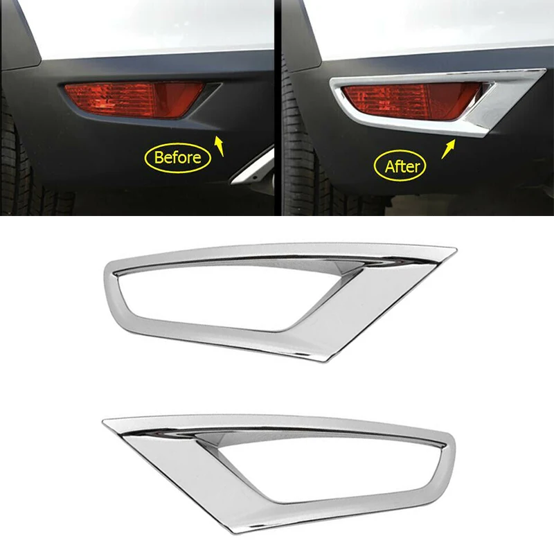 1 Pair Car Rear Tail Bumper Fog Light Cover Trims Frame For Mazda CX-3 2016 2017 2018 2019 2020 Exterior Decoration Accessories