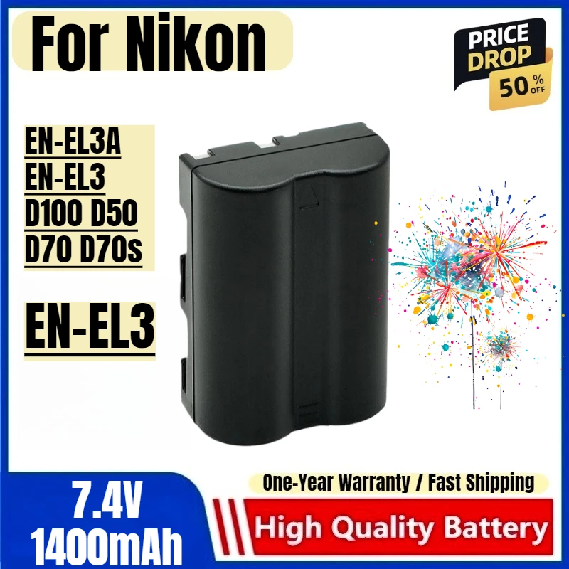 EN-EL3 Battery 7.4V 1400mAh Rechargeable Batteries and Charger for Nikon EN-EL3A EN-EL3 D100 D50 D70 D70s Camera Battery Charger
