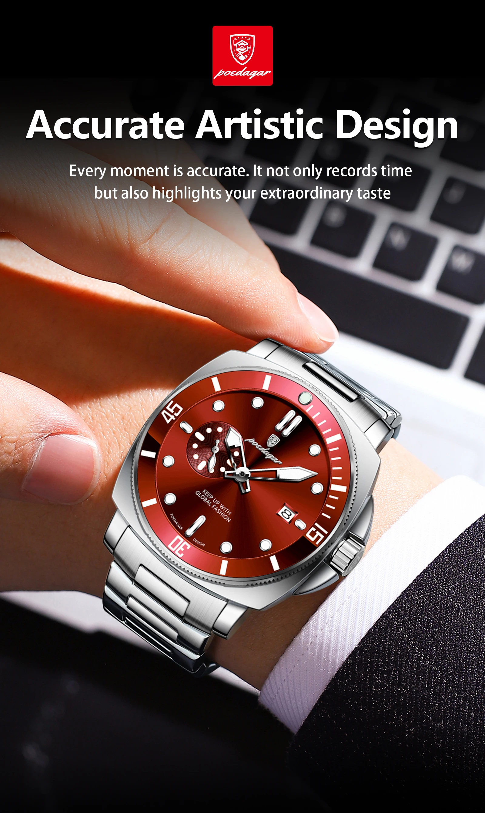 POEDAGAR Luxus Trendy Männer Uhr Wasserdicht Leucht Datum Edelstahl Männliche Uhr Quarz Business Sport herren Uhren Reloj – Detail 15