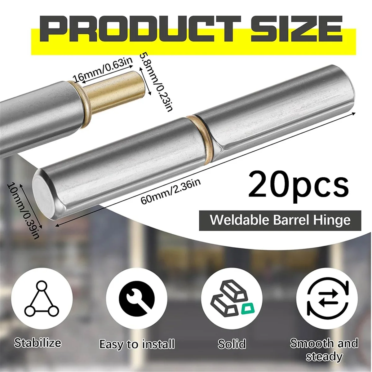 

ABNJ 20 Pcs Weldable Hinges 2-1/2in Long 3/8in Diameter Carbon Steel Hinges Weld on Detachable Gate Door Hinge