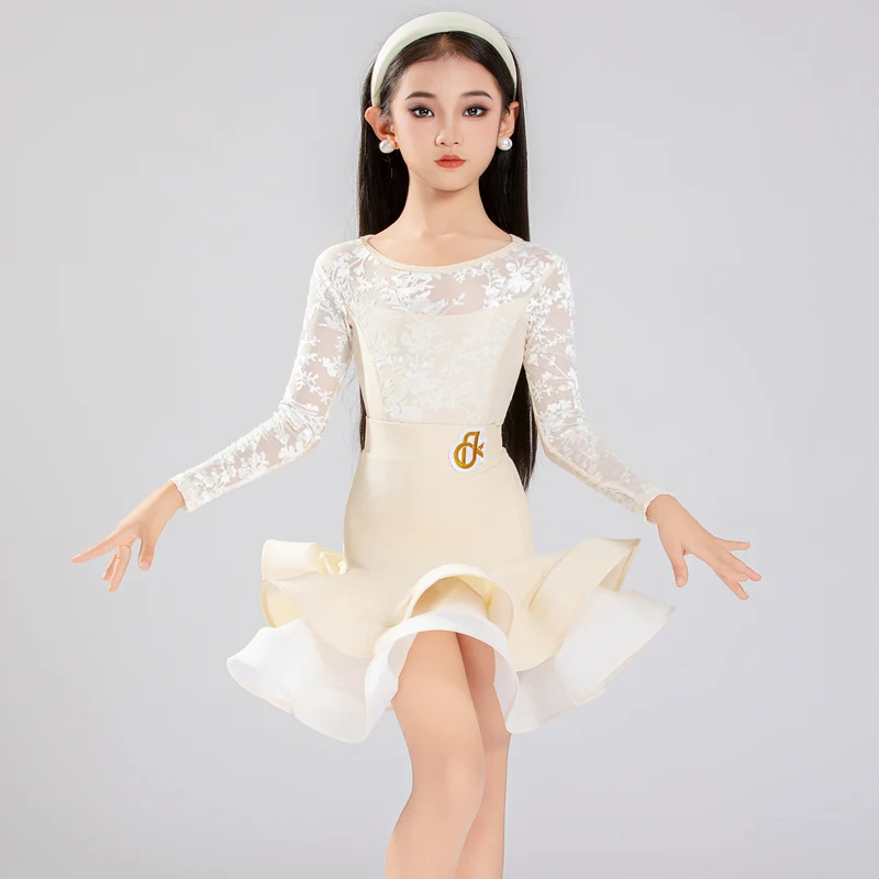 Salsa Latin Dance Dress Girls Children Latin Practice Dress Ballroom Dress Standard Samba Tango Dance Costume Girls Dance Skirt