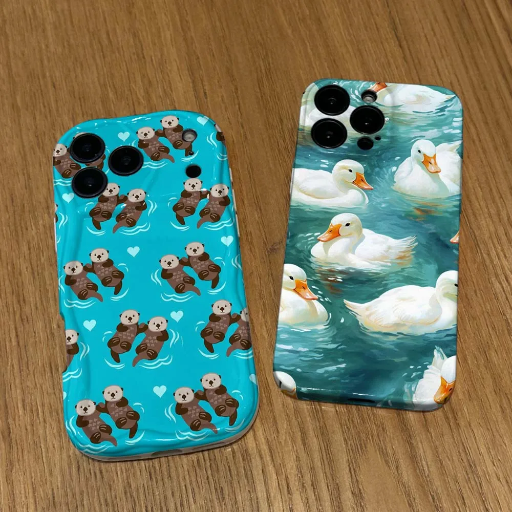 

Anime Duck Water Lazy For Apple iPhone 17 16 15 14 13 12 11 X XS XR Air Pro Max Plus Mini Feilin Wave Oil Shell Cover