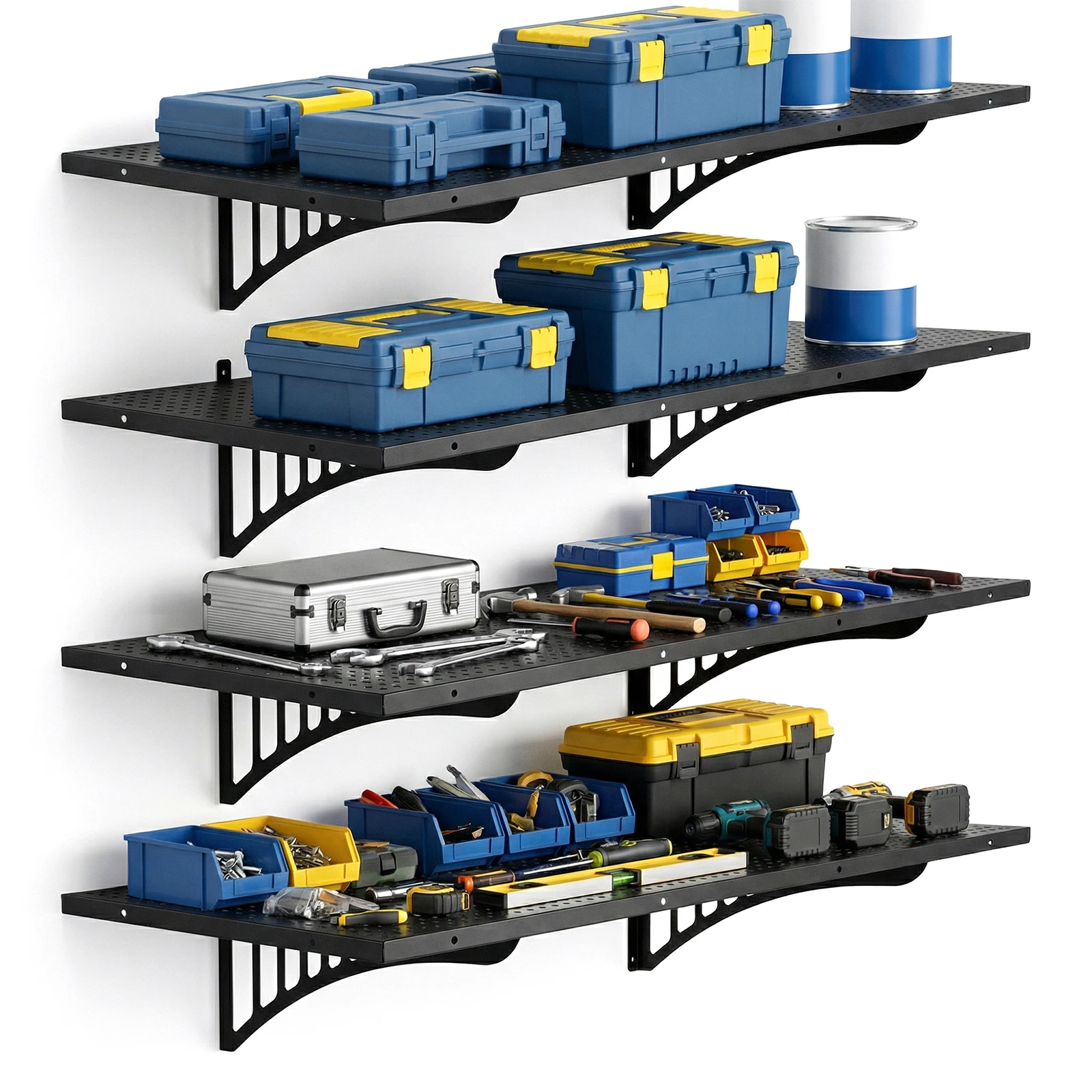 

4 Tier Garage Storage Rack Floating Shelves 48.03x18.11x8.66inch 1000 Lbs Load Capacity for Power Tools Garden Supplies