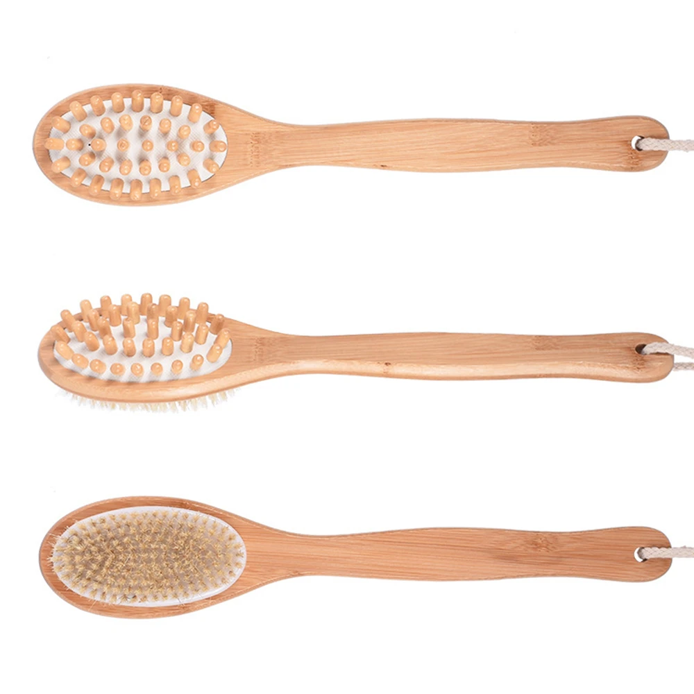 2024 Exfoliating Wooden Body Massage Shower Brush Natural Bristle Bath Brush SPA Woman Man Skin Care Dry Body Brush Long Handle