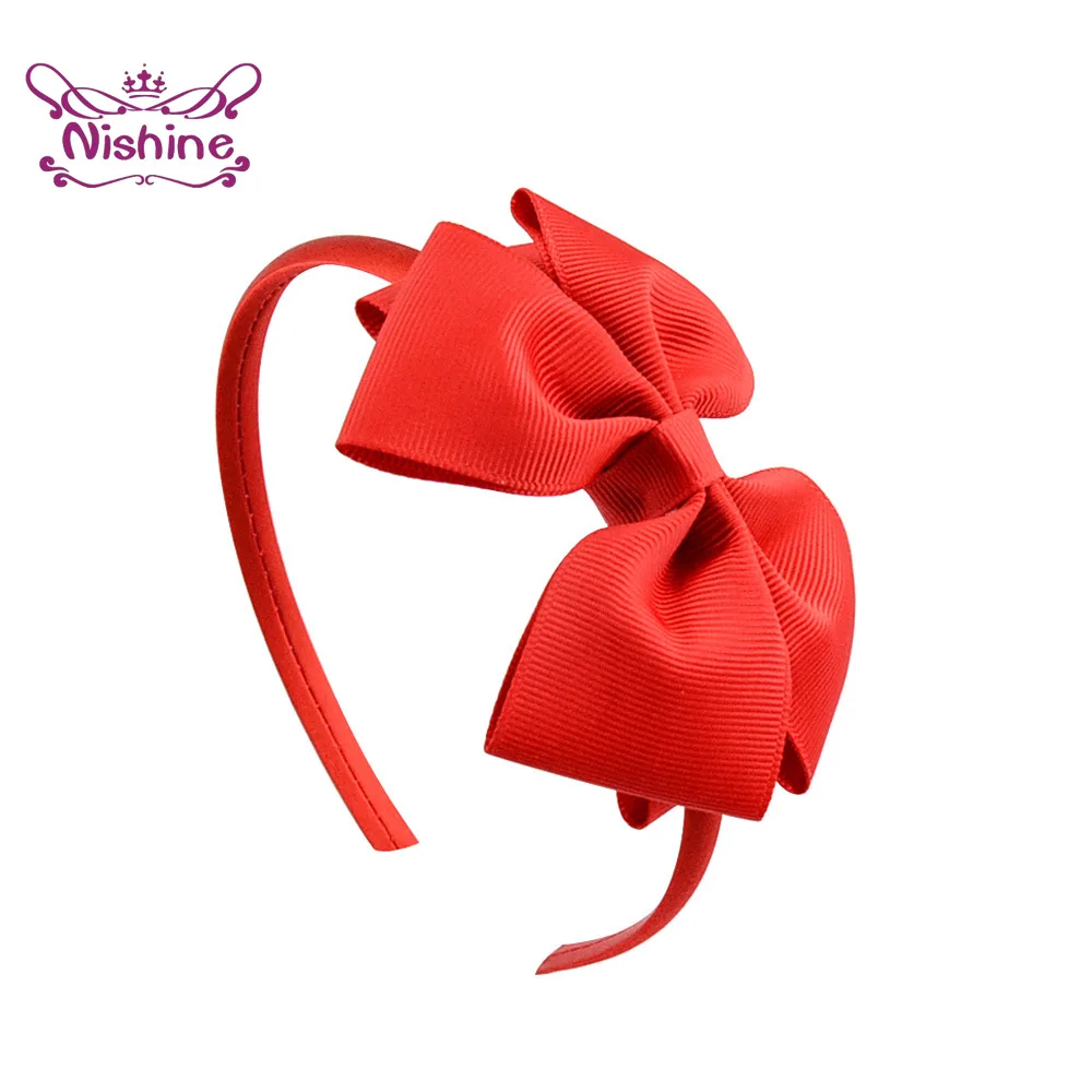 1PCS Double Layer Grosgrain Ribbon Bowknot Toddler Hair Hoop Solid Color Handmade Bows Baby Hairband DIY Clothing Decoration view 6