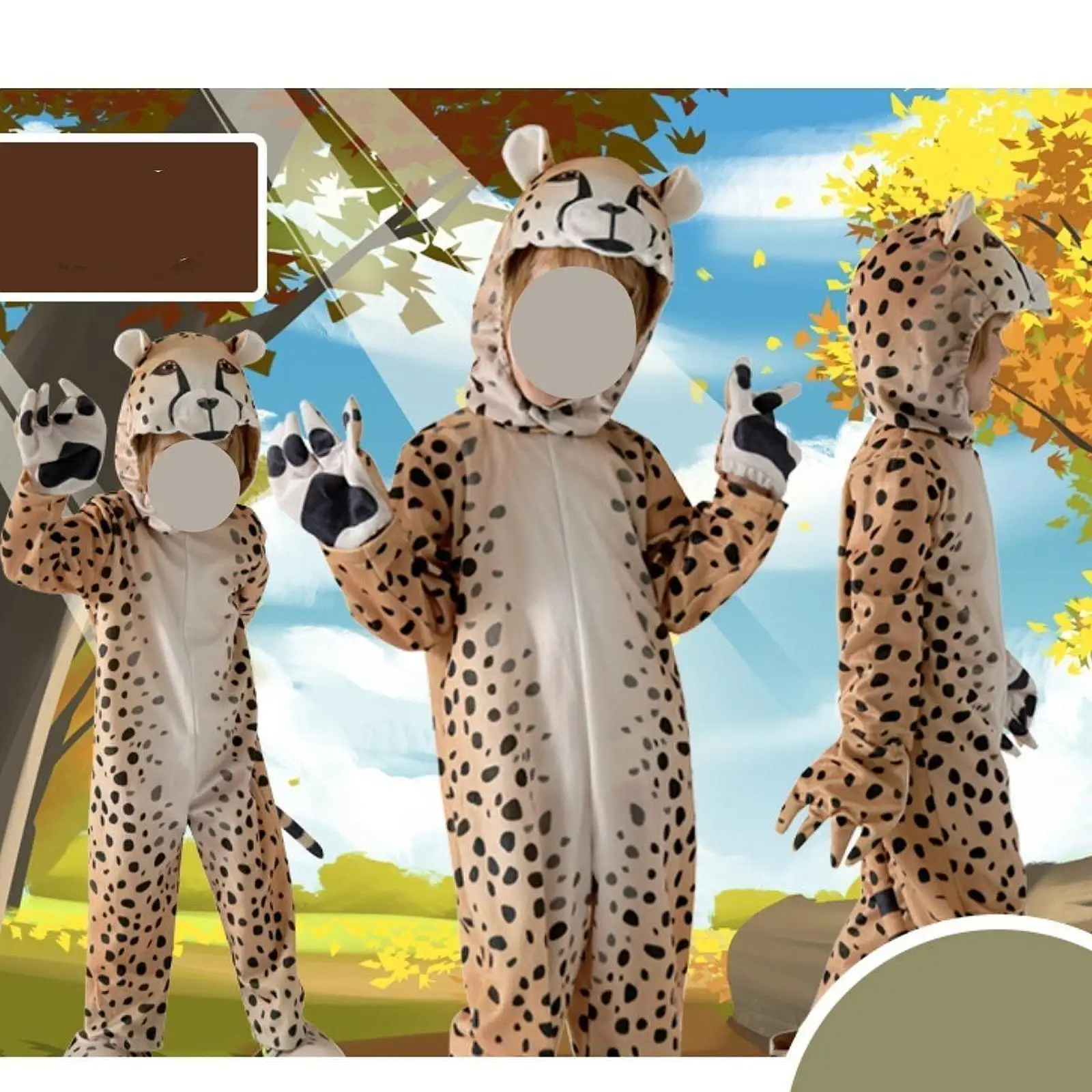 

Kids Cheetah Costume Funny Cosplay Jumpsuit Carnival Outfits Cartoon Clothing for Children's Day Dress up Stage Performance