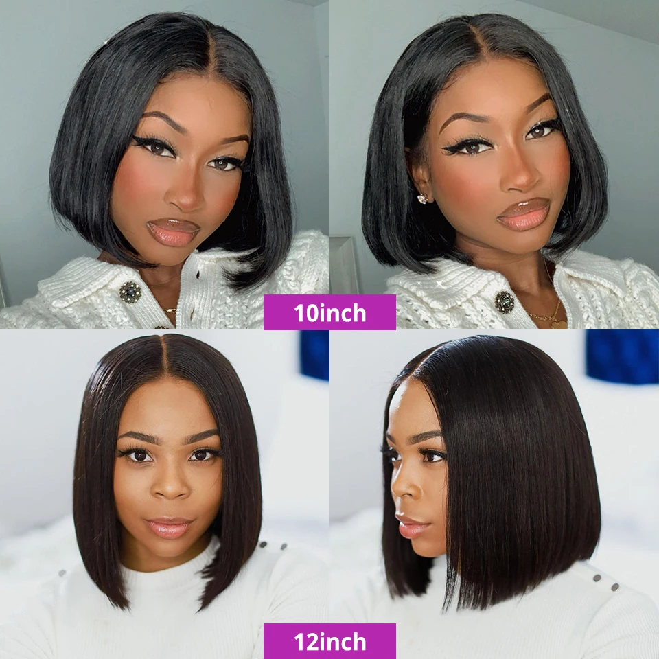 Bob Perücke Kurz Glatt Glueless 13x4 13x6 HD Lace Front 100% Echthaar 250% Dichte Wear and Go Pre-Plucked Versand aus FR Lager für Schwarze Frauen – Detail 15