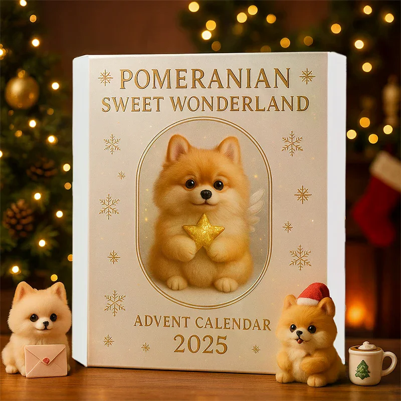 

Pomeranian Sweet Wonderland Advent Calendar 2025,24 Days Of Festive Surprises Dog Ornaments,2D Acrylic Cute Canine Toys