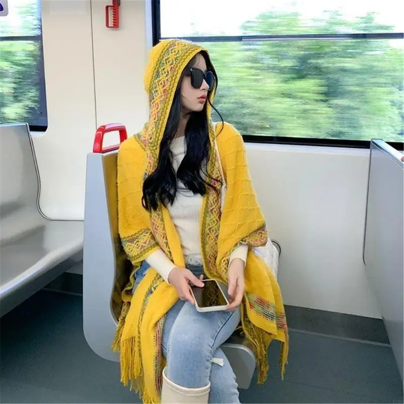 Ethnic Thin Shawl with Fringed Multifunctional Shawl Scarf Poncho Travel Shawl 