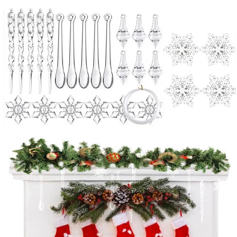 Clear Christmas Clear Lifelike Snowflake Icicle Ornament Decoration For Holiday and Winter Party Decor Holiday Decorations