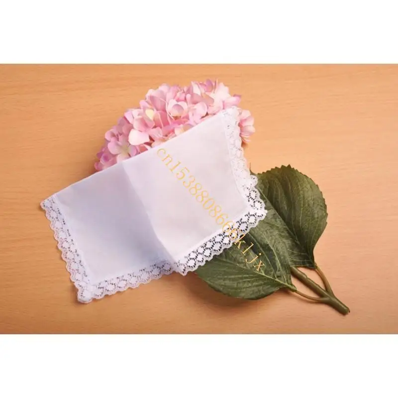 Cotton Handkerchiefs 여성 클래식 세척 가능한 레이스 트림 Hankie Graffiti 자수 넥타이 염색 손수건을위한 어린이 066c