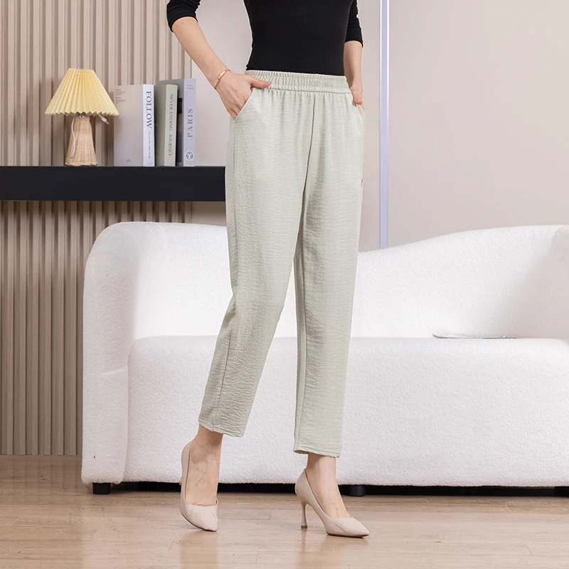 Cotton And Linen Trendy Cropped Pants Women Casual Plus Size Elastic Waist Pants High-quality Outdoor Spring/Autumn Pants