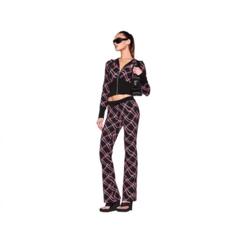 

Американское ретро-пальто в клетку с вышивкой, длинное, с капюшоном, в стиле «сладкий и острый» (Sweet & Spicy), повседневные брюки, женская мода