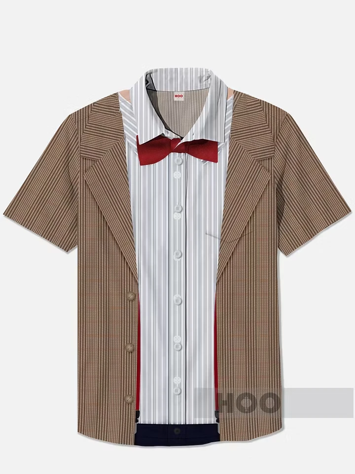 Men Short Sleeve Shirt 3D Print Fake Suit Striped Bow Tie Stylish Daily Holiday Party Lightweight Tops Men's Clothing