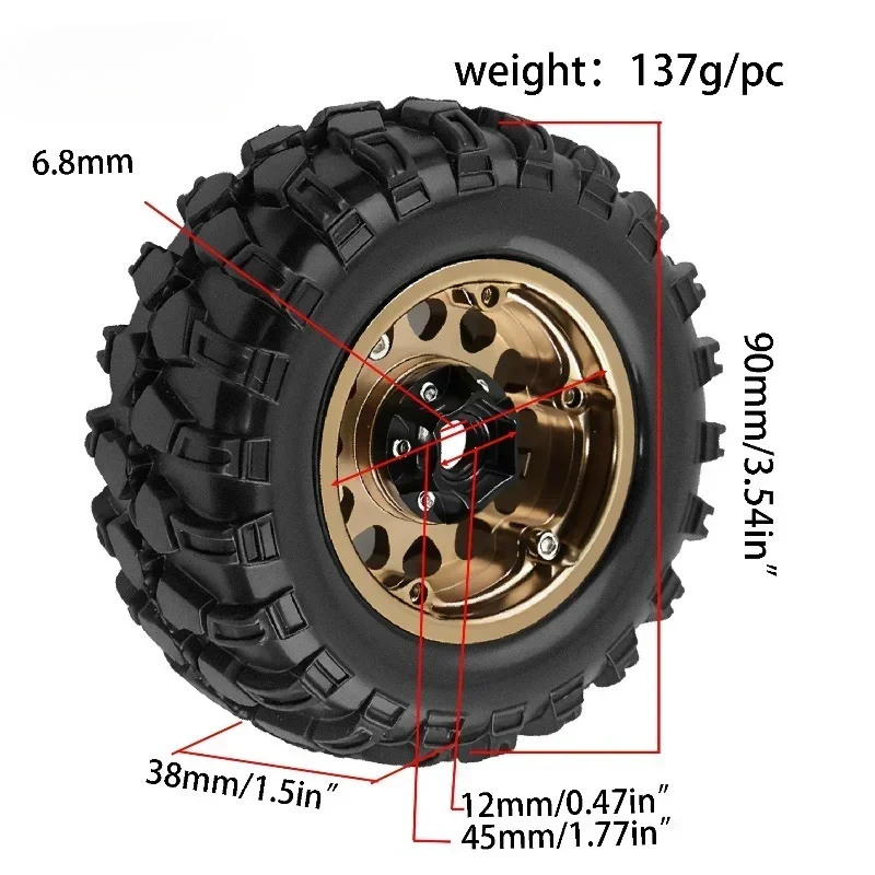 4pcs 1.9 Inch Beadlock RC Wheel Rim Set Wheel Hub for 1:10 RC Crawler Axial SCX10 SCX10 II 90046 SCX10 III AXI03007 TRX4D90 12mm
