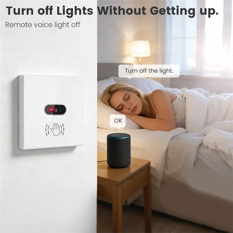 ABQU Tuya WiFi Smart Switch No Touch IR Motion Sensor, Wave Sensing Light Switch US Plug White