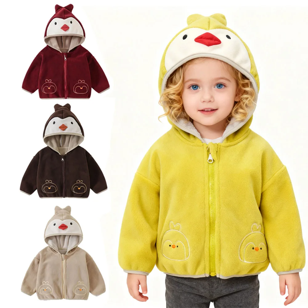 

Unisex Children Fleece Jacket Winter Warm Lined Kids Hoodie For Girls Boys Cute Chicken Baby Outerwear 12M-5T