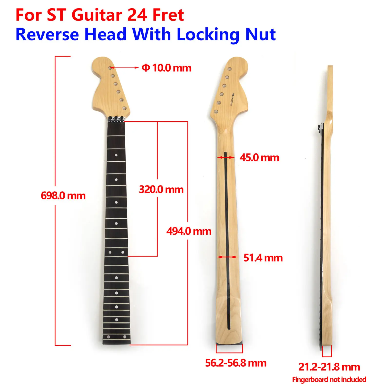 

24 Frets Electric Guitar Neck Maple Reverse Head With Locking Nut Rosewood Fingerboard for ST Electric Guitars Replacement Parts